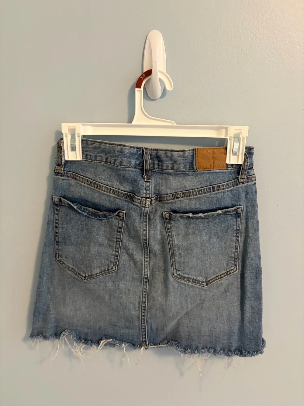Aeropostale Light Blue Denim Mini Skirt with Frayed Hem